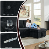 KCGKCG Sleeper Sofa Bed, 85" Pull Out Couch Bed with Reversible Storage Chaise for Living Room, L Shaped Sleeper Sofa with Retractable Table, Charging Station, Cup Holder & LED Lighting, Black KCGKCG