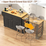 80"-48" Extendable Kitchen Island with Extended Dining Table and Power Outlet,Large Mobile Kitchen Storage Islands with 2 Storage Drawers,Rolling Islands Cart with 3 Extra Rows Open Shelves(Black) chartustriable