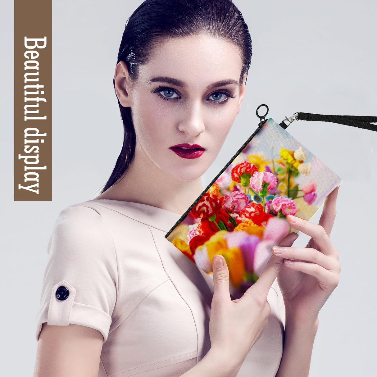 2 Pack Sublimation blanks cosmetic bag,Travel Pouch,makeup bags with Wristband,Heat press for DIY,Zipper closure Toiletry bag,Linen fabric,double side printing,9.45”x6.3” Zeloyaut