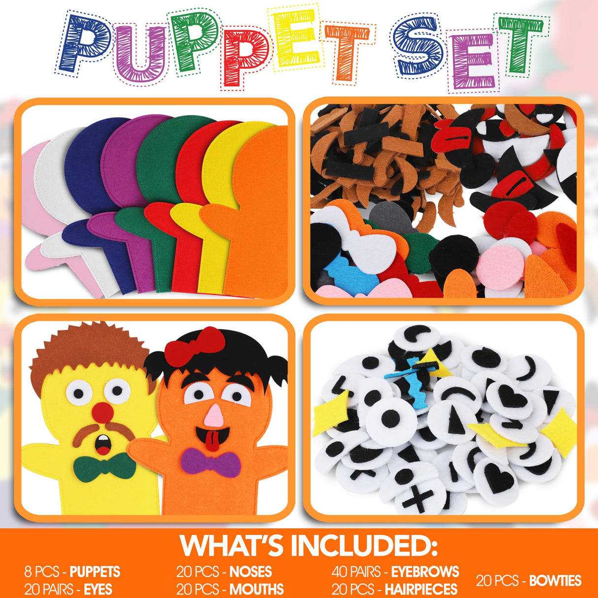 Puppet Planet™ 8PCS DIY Felt Hand Puppet Arts & Craft Kit - Create Your Own Puppets - Perfect Party and Holiday Activity for Boys and Girls - Creative Storytelling and Imaginative Play Puppet Planet