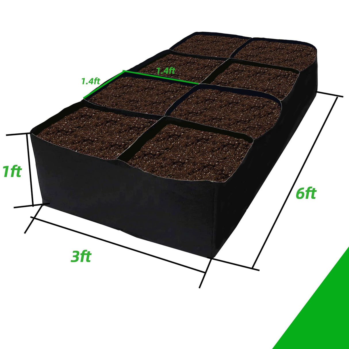 CJGQ Fabric Raised Garden Bed, 128 Gallon 8 Grids Plant Grow Bags, 3x6FT Planter Raised Beds for Growing Vegetables Potatoes Flowers, Rectangle Planting Container for Outdoor Gardening CJGQ