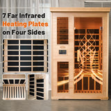 Efficraft Infrared Sauna Indoor,1-2 Person Hemlock Wooden Home Sauna w/Backrest, Dry Sauna for Home Spa Room 1800W, Time Temp Pre-Set Sauna Room,7 Heating Panels Personal Far Infrared Saunas for Home Efficraft