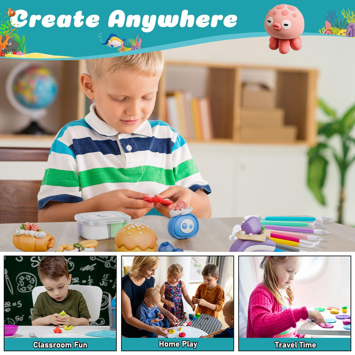 Air Dry Modeling Clay for Kids - Ocean Adventure, 12 Boxes Clay Kit with 9 Tools & Tutorials, Soft DIY Craft Kit for Art Projects, Creative Gift for Boys & Girls Ages 3+ Dufvrpe