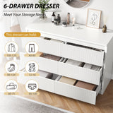 Jocoevol 6 Drawer Dresser, Fluted Dresser for Bedroom with Sleek Hidden Handles, Bedroom Dressers with Drawers, Wood Closet Clothes Storage Organizer for Bedroom, Pure White Jocoevol
