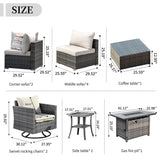 HOOOWOOO 11 Piece Patio Sectional Furniture Set with Fire Pit Table,Modern Wicker Outdoor Conversation Sofa Sets,Weather Resistant Modular L Shaped Outside Couch Swivel Chair Set(Beige) HOOOWOOO