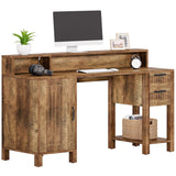 Tribesigns 55" Wood Executive Desk, Farmhouse Computer Desk with Drawers and Cabinet, Rustic Office Desk with Hutch and Storage Shelves, Large Study Writing Table for Home Office, Brown Tribesigns