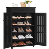 Yaheetech Shoe Cabinet, 5-Tier Shoe Rack Organizer with 1 Drawer, Freestanding Wooden Shoe Storage Cabinet with 2 Louvered Door & Adjustable Shelves for Entryway Hallway, Black Yaheetech