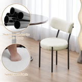 Orweiin Boucle Dining Chairs Set of 4, Upholstered Dining Chairs with Curved Backrest, Round Modern Dining Chair with Black Metal Legs for Dining Room, Vanity, White Orweiin