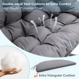 Brafab Double Egg Chair Swing with Stand, Oversized Hand-Woven Wicker Rattan 2-Person Egg Chairs for Outdoor Indoor, Hanging Egg Chair with Thick Double Cushion and Sturdy Steel Stand, Charcoal Brafab