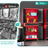 Metal Storage Cabinet with Wheels and Drawer,Rolling Garage Storage Cabinet with Lock,Black Red Metal Cabinet with Wheels,73" Mobile Tall Large Storage Cabinet on Wheels for Home,Office,Garage,Shop SISESOL