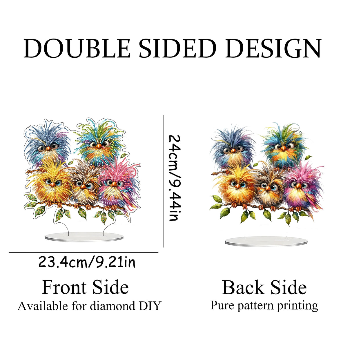 JJFox DIY Tabletop Diamond Art Painting Kit，Desktop Ornament Special Shaped Rhinestone Desk Placement Ornament，Home Stand Up Gem Painting Craft Kit，Gift，Double Sided (Bird) JJFox