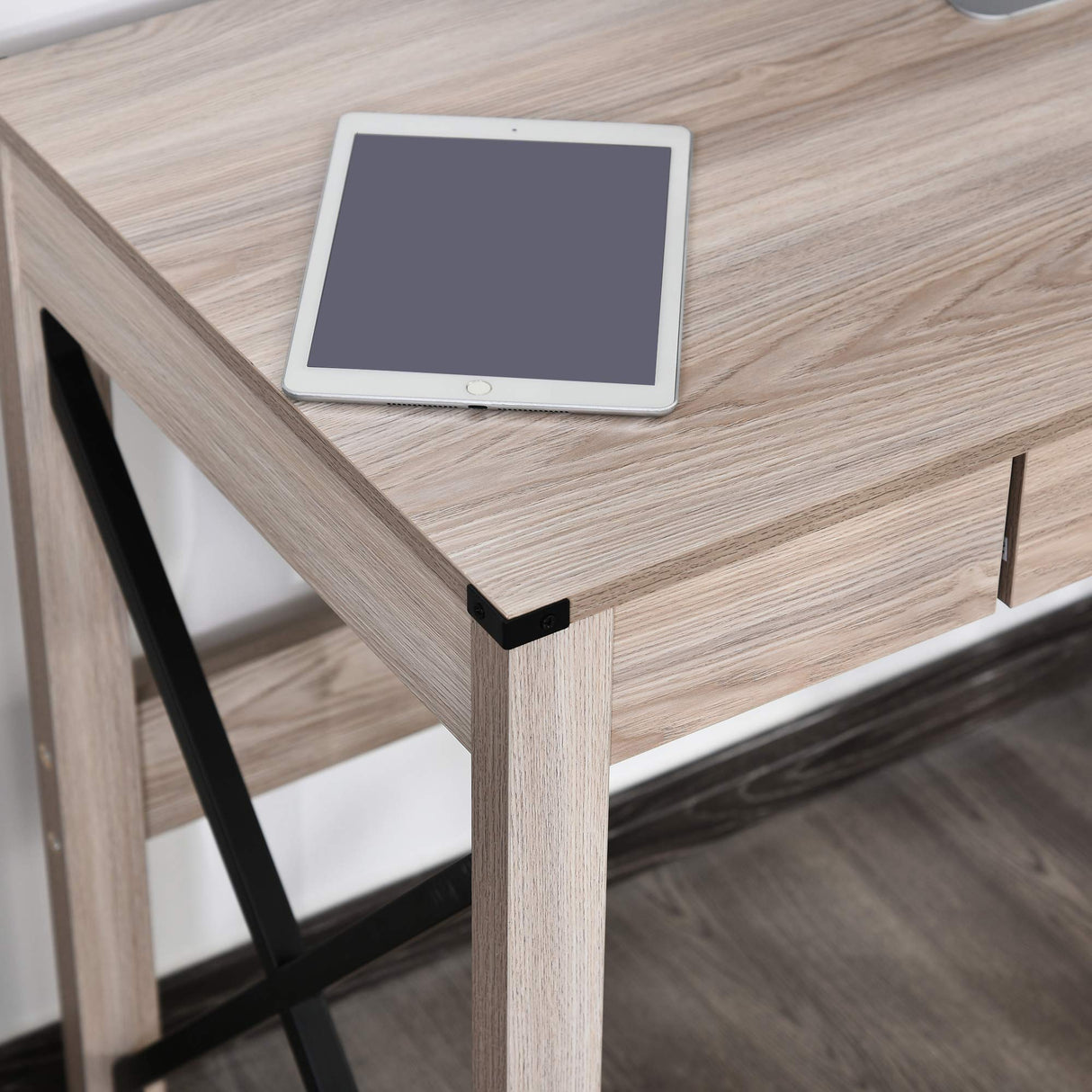 HOMCOM 44 inch Home Office Computer Desk, Rustic Writing Desk, Farmhouse Workstation with Storage Drawer, X-Frame HOMCOM