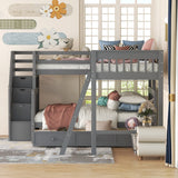 Bellemave L-Shape Triple Bunk Beds with Stairs and Storage Drawers Twin Over Full Bunk Bed Attached a Loft Bed with Drawers Wood Corner Bunked for 3 Kids Boys Girls Teens, Gray Bellemave