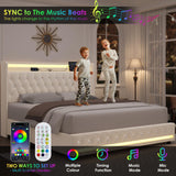 HIFIT King LED Bed Frame with Charging Station and 4 Storage Drawers, Velvet Upholstered Platform Bed with Handcrafted Crystal Button Wingback Headboard, Metal Frame with No Box Spring Needed, Beige HIFIT