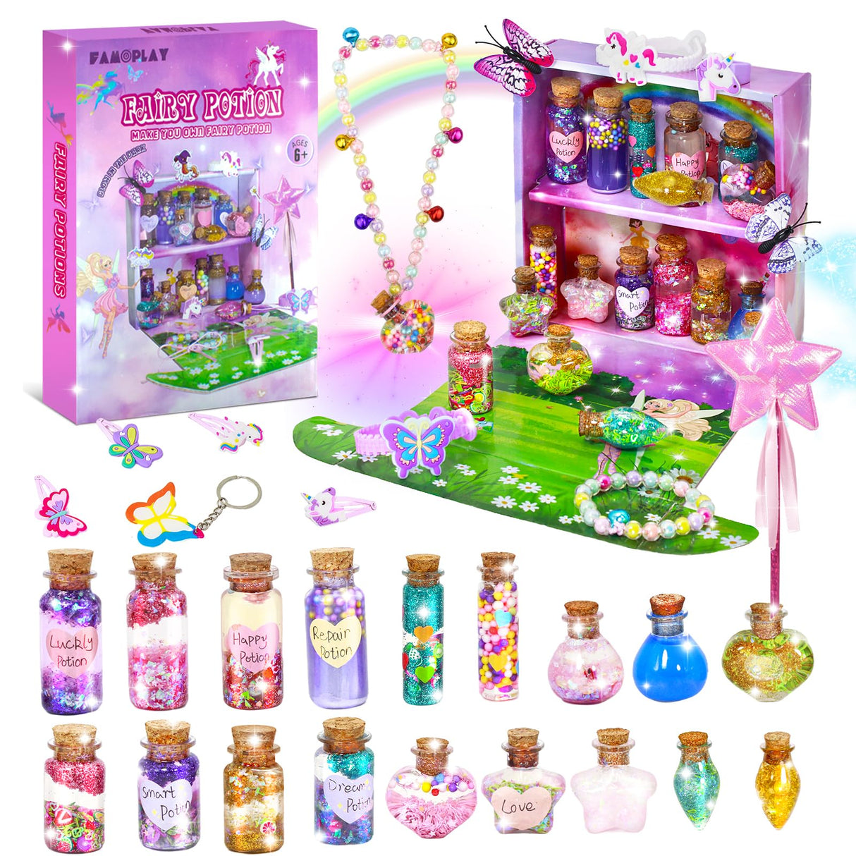 FAMOPLAY Fairy Potion Kits for Kids, DIY 18 Bottles Magical Fairy Polyjuice Potions, Creative Craft Kit Fun Magic Gift Toy for Girls 6 7 8 9 10 FAMOPLAY