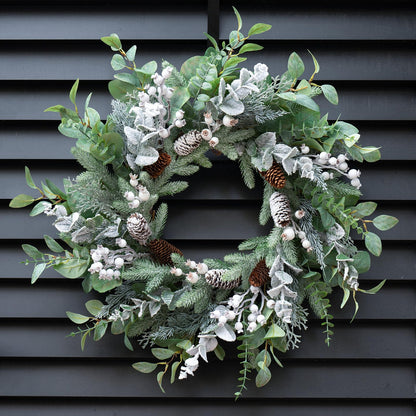 Christmas Wreath for Door, Soomeir Large Size Winter Wreaths with Berries, Christmas Poinsettia and Velvet Bow, for Home Wall Window Porch Indoor Outdoor