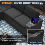 KHOLH 7 Pieces Patio Furniture Conversation Sofa Set with 44" Propane Gas Fire Pit Table, Outdoor Sectional Black Rattan Wicker Sofa Set KHOLH