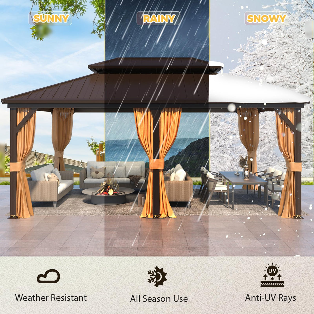 YOLENY 12' x 18' Hardtop Gazebo, Metal Gazebo with Aluminum Frame, Double Galvanized Steel Roof, Curtains and Netting Included, Metal Gazebos Pergolas for Patios, Garden, Parties, Lawns YOLENY