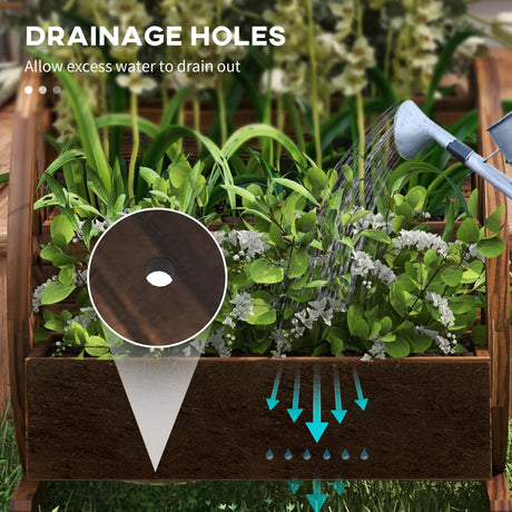 Outsunny 3-Tier Raised Garden Bed, Wooden Wagon Planter Boxes with Drainage Holes, for Vegetables Flowers Herbs, 25" x 24" x 23" Outsunny