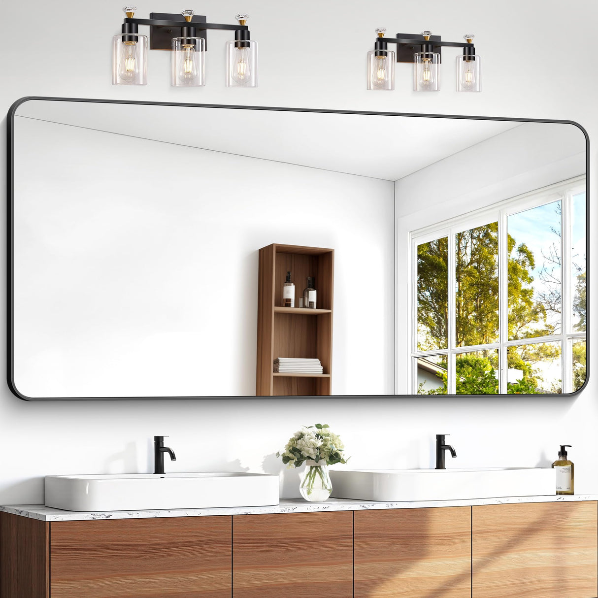 BONEWEI 72x36 inch Large Bathroom Mirror,Black Rectangle Mirror,Wall Mounted Bathroom Frame Vanity Mirror with Round Corner for Bedroom Living Room,Entryway Hangs Horizontal or Vertical BONEWEI