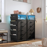 EnHomee Nightstand with Charging Station, Tall Night Stand with 5 Dresser Drawers, LED Nightstands with USB Ports & Outlets, Black Night Stand with Side Bag, Night Stands with Storage Shelf, Bedroom EnHomee