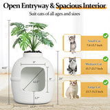 Hidden Box with Faux Plant, Large Cat Litter Box with Rattan Pattern, Heavy Duty PP Material Litter Box Enclosure Furniture for Home Decor, Light Grey keygarzone