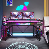 Tribesigns 75 Inch Gaming Desk with Monitor Shelf, Large PC Computer Desk with LED Lights, Gaming Table Gamer Desk for Bedroom, Home Office, Black Tribesigns