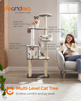 Feandrea WoodyWonders Cat Tree, 65-Inch Modern Cat Tower for Indoor Cats, Multi-Level Cat Condo with 5 Scratching Posts, Perch, Washable Removable Cushions, Cat Furniture, Misty Gray UPCT166G03 Feandrea