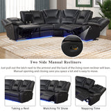 Favfurish 102.36" Home Theater Seating Seats, Movie Theater Chairs with Center Console with LED Light Strip,Living Room Furniture Set,PU Symmetrical Couch with 2 Cup Holders and Storage,Black Favfurish