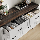 Loomie Farmhouse 6 Drawers Double Dresser for Bedroom, Modern White Dresser Chest of Drawers, Wide Dressers Organizer, Accent Storage Cabinet for Closet, Living Room, Hallway, Antique White Loomie