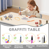 GITAWUSA Kids Study Table and Chairs Set, Height Adjustable Toddler Table and Chair Set for Kids Ages 3-8, 31.5" L x 23.6" W Graffiti Desktop Plastic Children Art Table with 2 Seats, Grey GITAWUSA