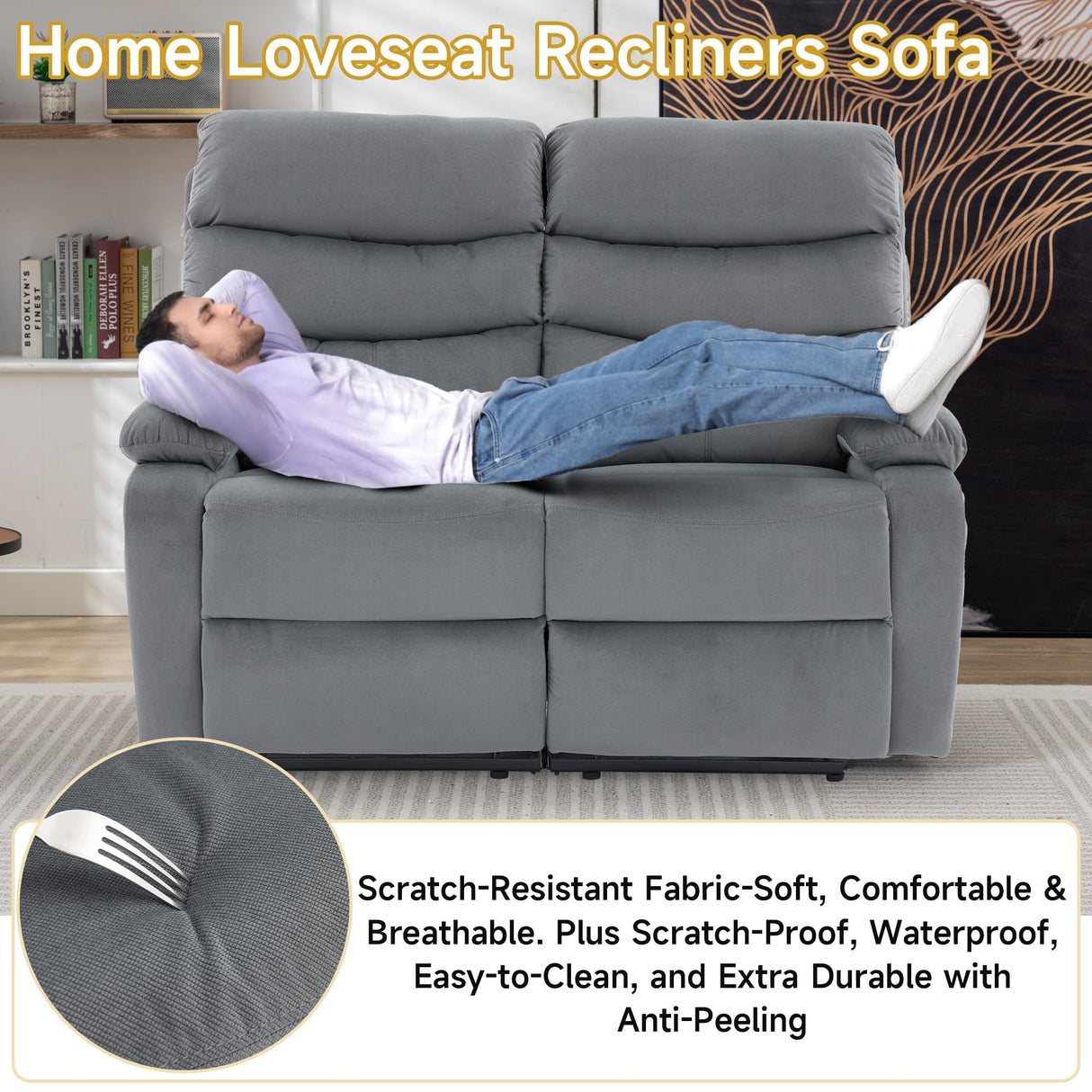 GNMLP2020 Loveseat Recliner Sofa Couch, Velvet 2-Seater Reclining Sofa for RV, Double Seater Wall Hugger Recliner Chair for Living Room, Home Theater Seating, Dark Grey GNMLP2020