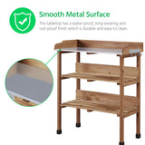 Yaheetech Outdoor Garden Potting Bench Table, Wooden Horticulture Planting Worstation w/Metal Tabletop/Storage Shelf/3 Hooks, Brown Yaheetech