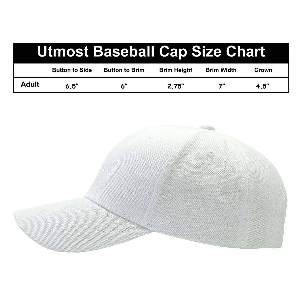 Utmost Structured Baseball Cap with Adjustable Closure - Performance Hat for Outdoor Activities and Custom Embroidery (1pc White) Utmost