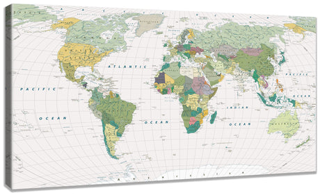 qorvami Wall Art World Map Canvas Wall Decor Poster Framed Stretched Green Canvas Wall Art for Living Room Bedroom Office Home Decoration Large Size 20x40inch Ready To Hang qorvami