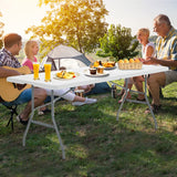 Goplus 6ft Folding Table, Indoor Outdoor Foldable Plastic Folding Tables, Heavy-Duty Rectangular Fold Up Table w/Handle, Portable Utility Card Table for Picnic, Party, Dining, Camping, Beach, White Goplus