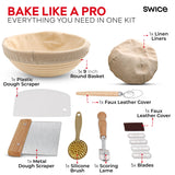 Swice Bread Proofing Basket, Round 9-Inch Banneton Sourdough Starter Kit with Lame, Dough Scraper, Linen Liner, and Basting Brush, Complete Bread Making Supplies and Tools Swice