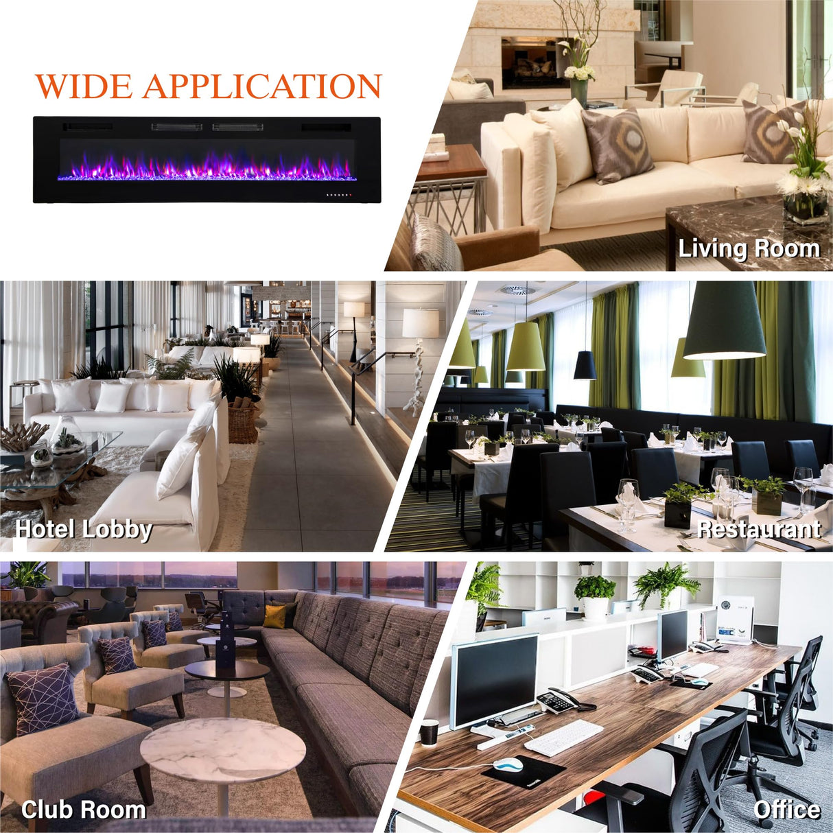 GREEN PARTY 72" Electric Fireplace Recessed/Wall Mounted Ultrathin 3.2" Fireplace Heater, Low Noise Linear Fireplace with Remote Control/Touch Screen, 8hrs Timer, Adjustable Flame & Bed Colors & Speed GREEN PARTY