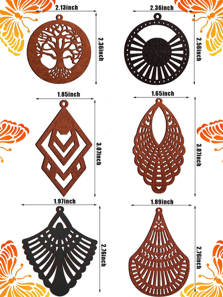 MTLEE 12 Pairs African Wooden Dangle Earrings Lightweight Drop Earrings Bohemian Pendant Jewelry Wooden Ornaments(Stylish Style,Black, Brown) MTLEE
