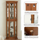 XZTUAJ 69" H Corner Curio Cabinet with Light,3-Side Glass Corner Display Case with Adjustable Shelves & Tempered Glass Doors,Curved Wooden Showcase Corner Storage Rack for Living Room & Kitchen (Oak) XZTUAJ