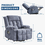 Large Power Lift Recliner Chair for Elderly Overstuffed Wide Electric Lift Chair with Heat and Massage for Big and Tall Adults Reclining Sofa Chair with 2 Cup Holders, Side Pocket, USB Port, Blue WARMTOBABY
