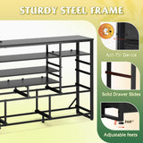 WLIVE Black TV Stand for 55, 60, 65 inch TV, Entertainment Center with LED Lights & Charging Station, TV Media Console Table with 15 Fabric Drawers and Open Shelves for Living Room, Hallway, Wood Topm WLIVE