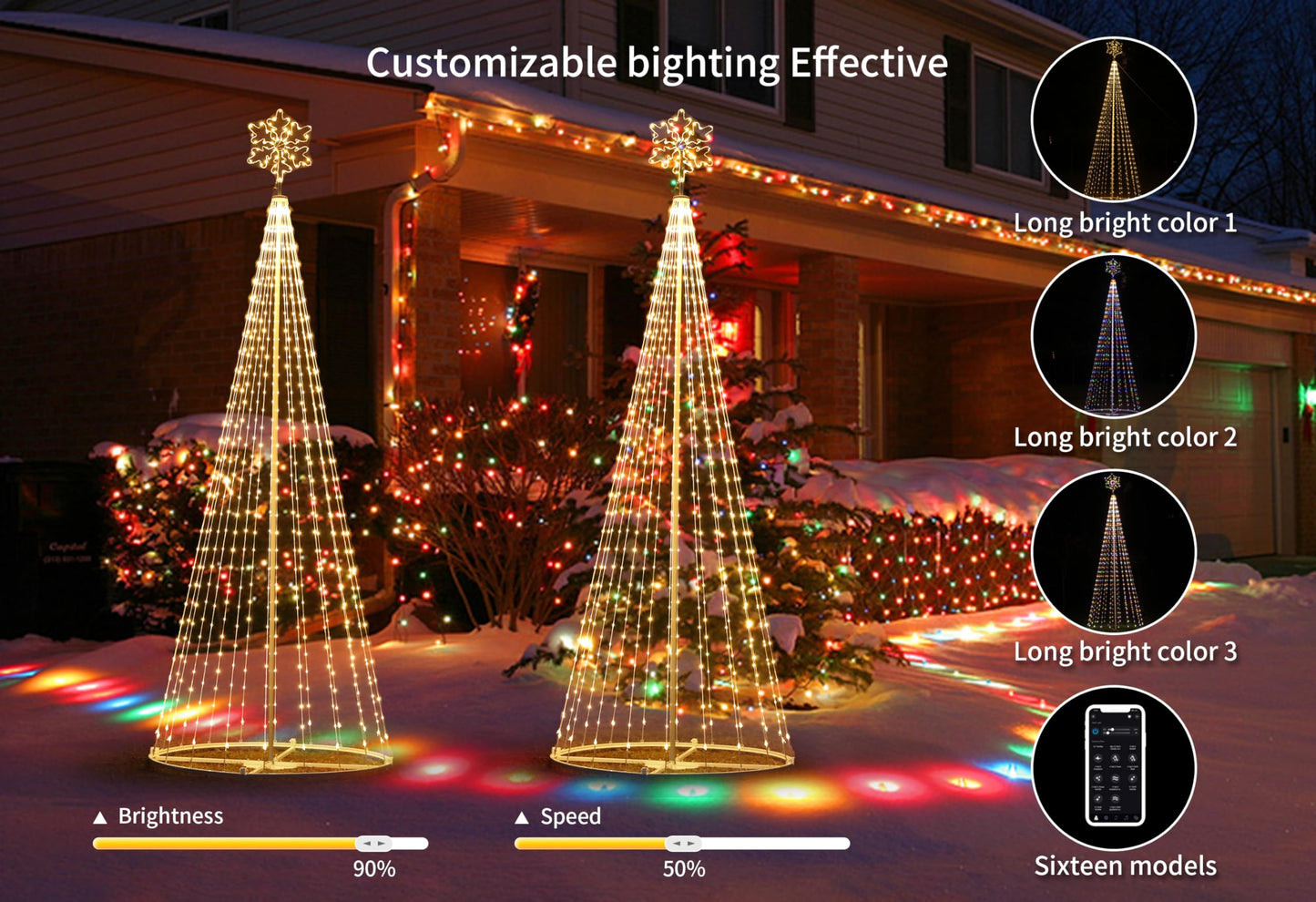 Mengstart Outdoor Lighting Christmas Tree Lights, 12FT Smart LED Outside Flag Pole Christmas Tree Light Show with 648 Lights for Yard APP & Remote Musical Control Xmas Tree, Arbol de Navidac