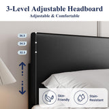 Allewie King Size Bed Frame with Adjustable Headboard, Faux Leather Platform Bed with Wood Slats, Heavy Duty Mattress Foundation, No Box Spring Needed, Noise-Free, Easy Assembly, Black Allewie