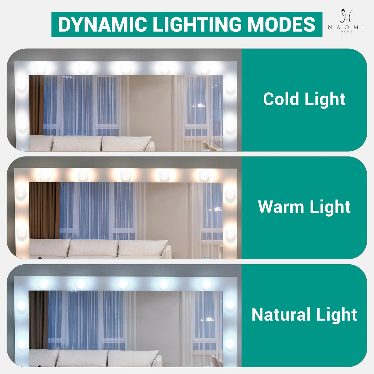 Naomi Home Vera Makeup Vanity with 11 Lights, Vanity Desk with Power Outlet, Makeup Vanity Table with 7 Drawers, Large Mirror, Dressing Vanity Table for Bedroom - White, with Stool Naomi Home