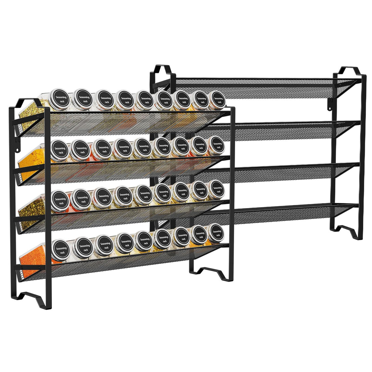 Simple Trending 2-Pack 4 Tier Spice Rack Organizer,Stackable Kitchen Counter Shelves,for Cabinet,Countertop,Pantry, Door or Wall Mount, Metal Mesh,(Jars not included), Black Simple Trending