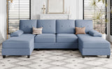Shintenchi Sectional Couches for Living Room, U Shaped Sofa Couch with Double Chaise, 4-Seat Living Room Furniture Sets with Soft Cushion & Linen Fabric, Blue Shintenchi