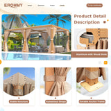 EROMMY Louvered Pergola 12' x 20' Outdoor Hard Top Gazebo with Wooden Grain Aluminum Frame and Adjustable Metal Rainproof Roof for Garden & Patio, EROMMY