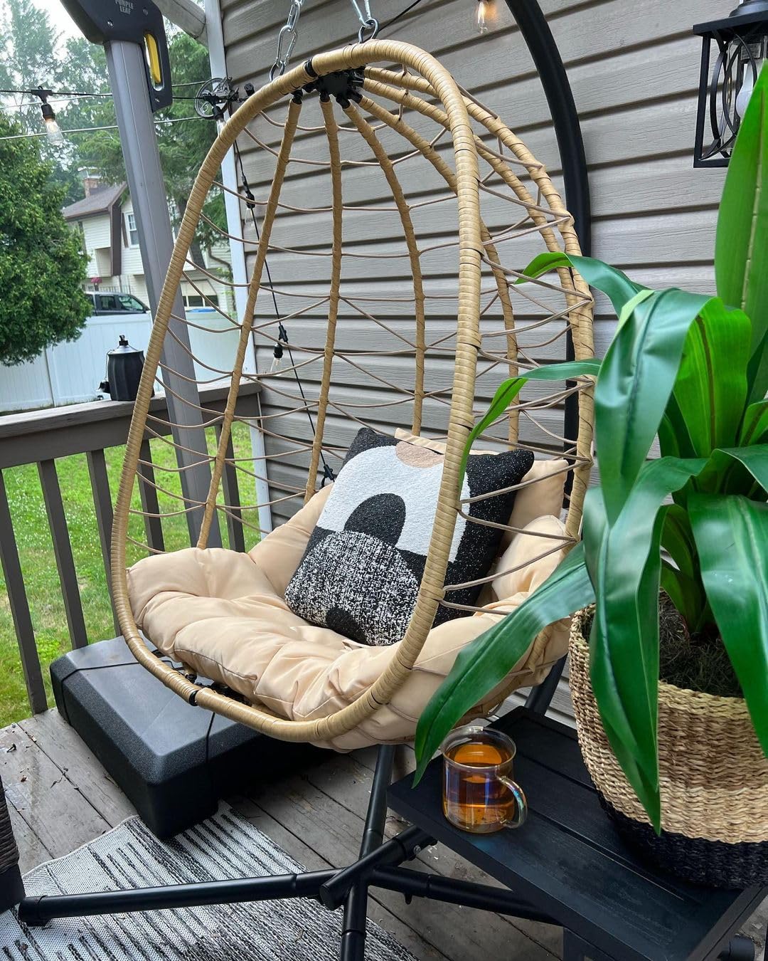 YITAHOME Hanging Egg Chair with Stand Swing Chair Wicker Indoor Outdoor Hammock Egg Chair with Cushions 330lbs for Patio, Bedroom, Garden and Balcony, Single, Beige YITAHOME