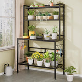FUXJUM 63” Metal Potting Bench&Table with Metal Tabletop, 4-Tier Plant Shelves, 8 Side Hooks, Outdoor/Indoor Gardening Workstation and Plant Stand, Black FUXJUM